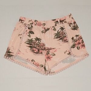 Ardene ~ Pink Medium Vintage Truck Floral Pom Pom Shorts ~